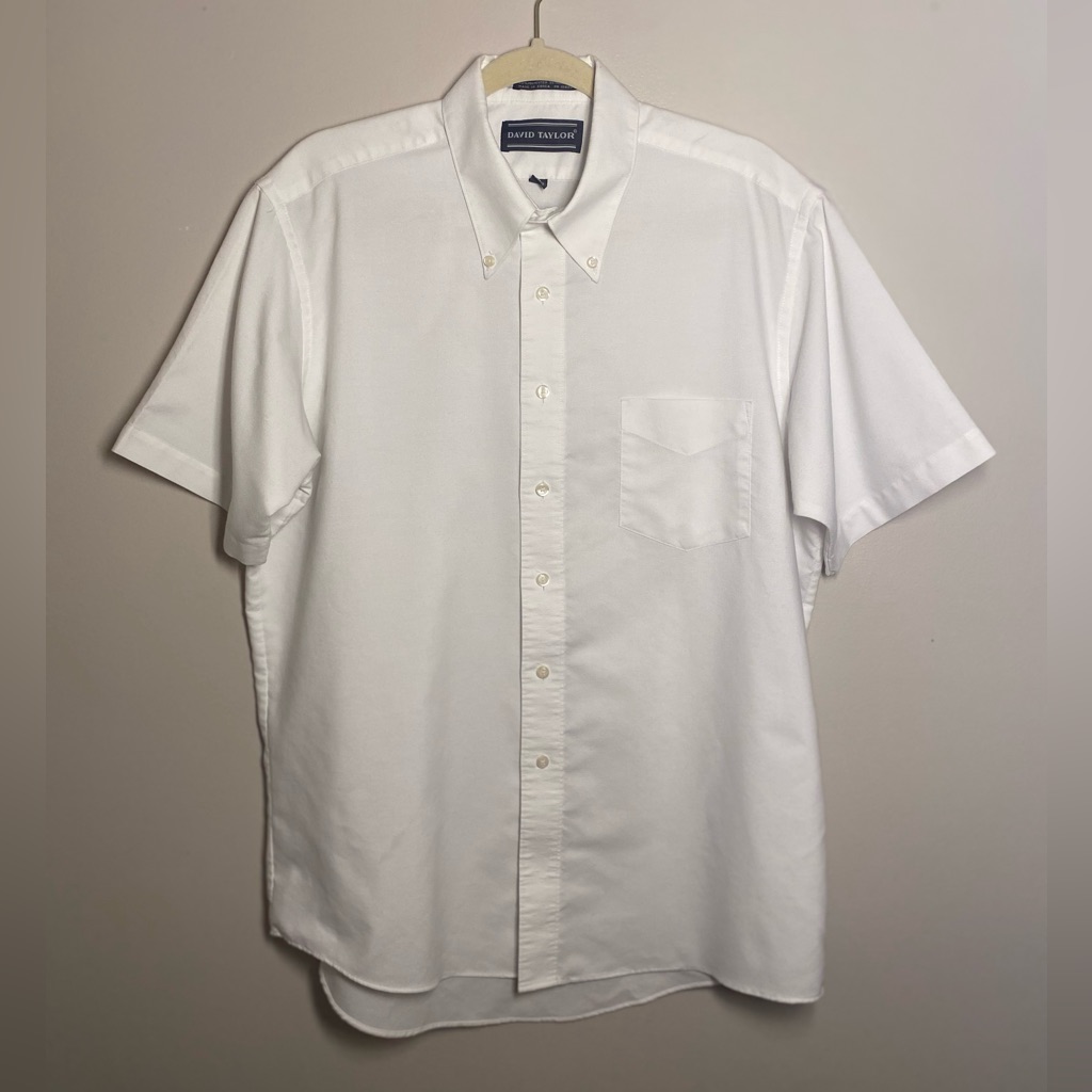 David Taylor White Casual Short Sleeve Button Down Shirt 16 1/2 (Large) Vguc